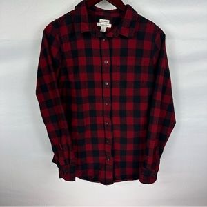 L. L. Bean Flannel Women’s Medium Red Black Slightly Fitted Plaid Button Up